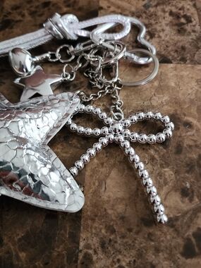 Silver Star & Bow Keychain Charm - Women Accessories